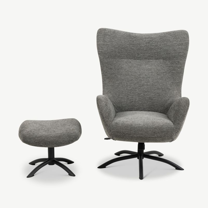 Grey Serenity Upholstered Lounge Chair with Ottoman