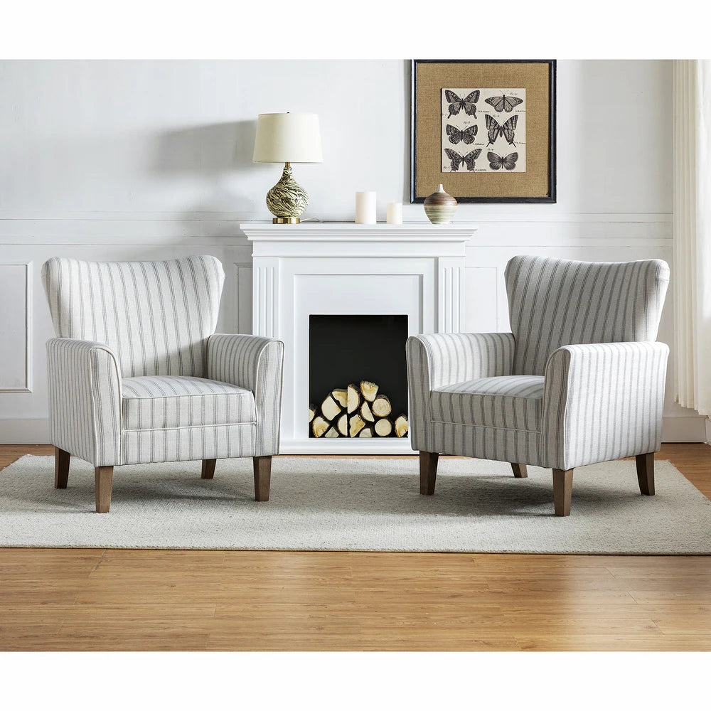 Farmhouse Striped Wingback Chairs – Set of 2