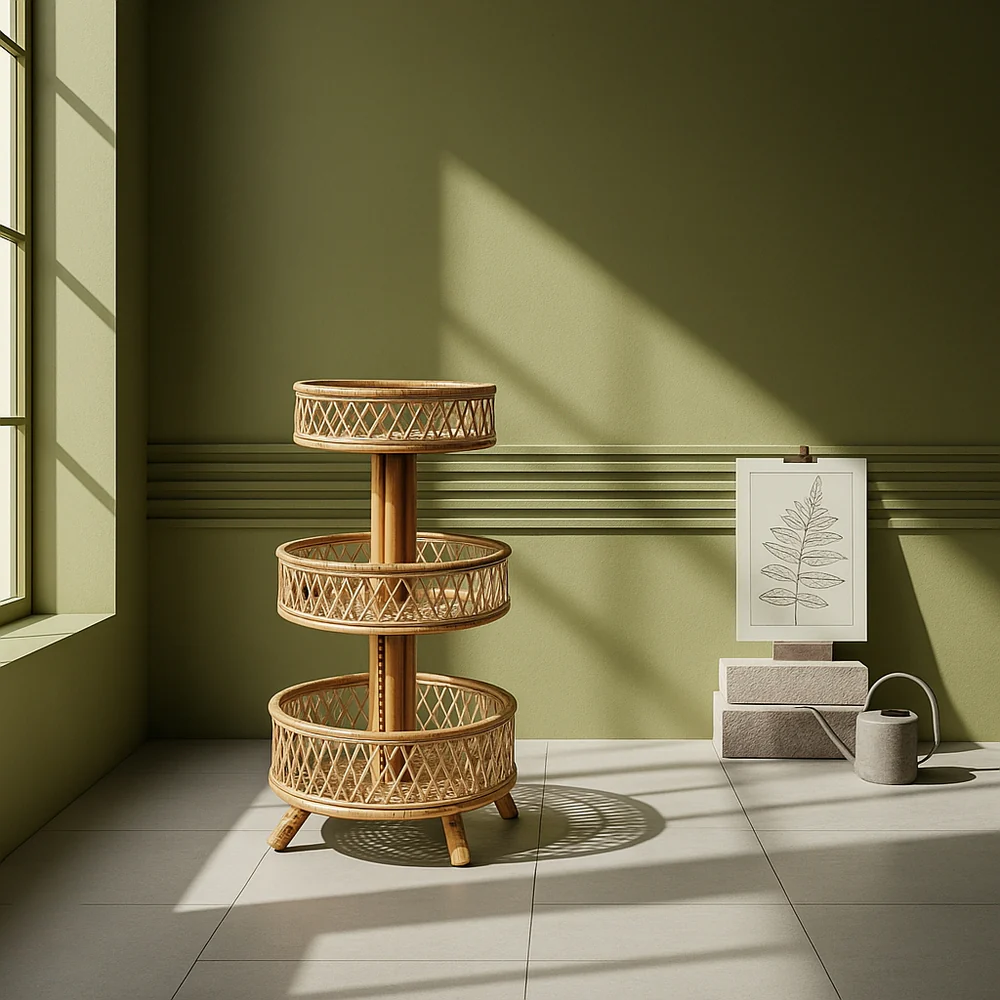 3 Tier Rattan Plant Stand for Indoor & Outdoor Gardens