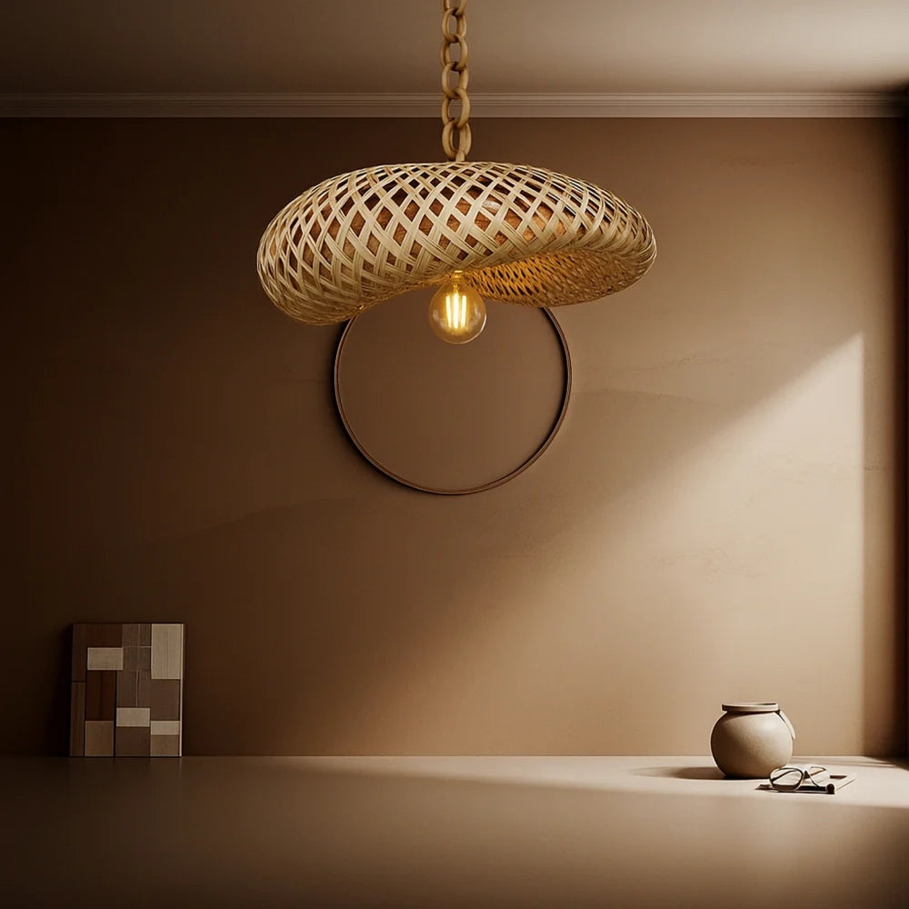 Bamboo Hanging Lamp with Spiral Design for Indoor & Outdoor Use