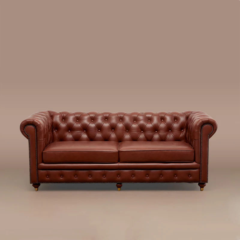 Brand New Luxury Brown Leather Chesterfield 3-Seater Sofa