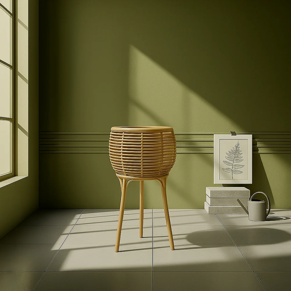 Whimsy Rattan Planter with Tripod Stand for Modern Decor