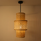 Artisan Aura Bamboo Hanging Lamp - Stacked Lantern Cane Drum