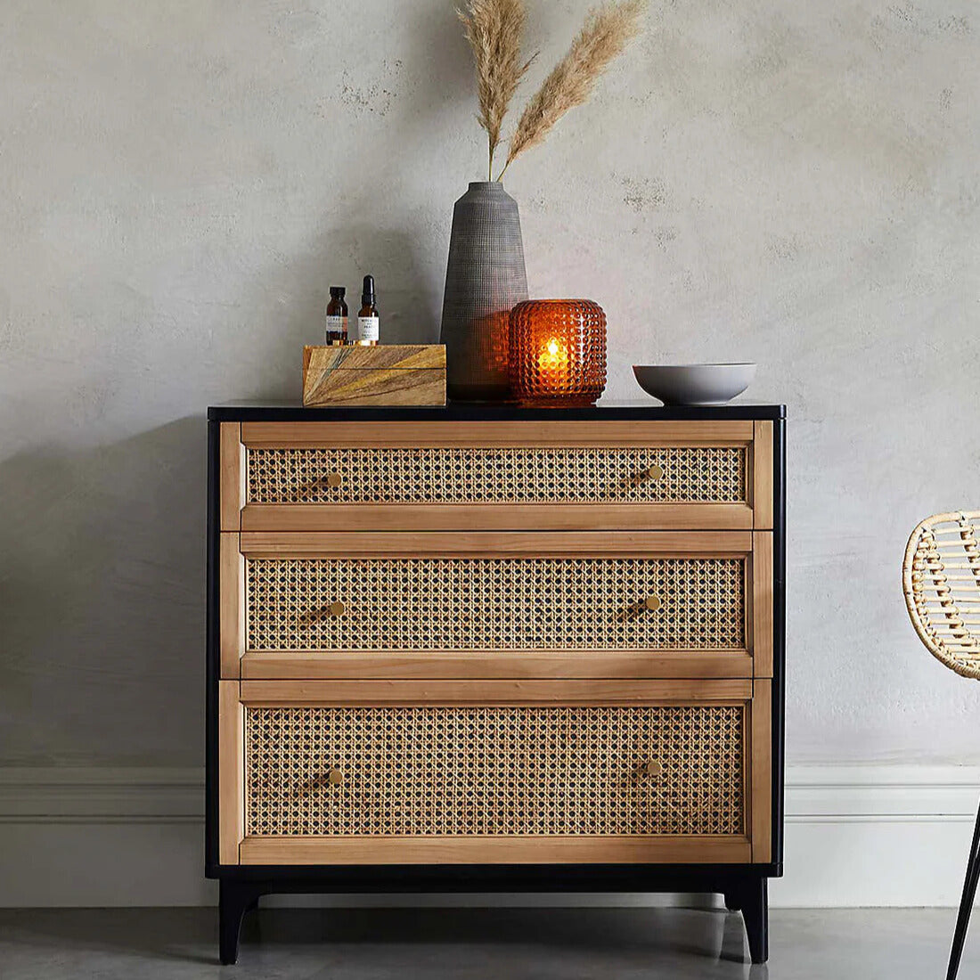 Modern 3-Drawer Rattan Chest of Drawers