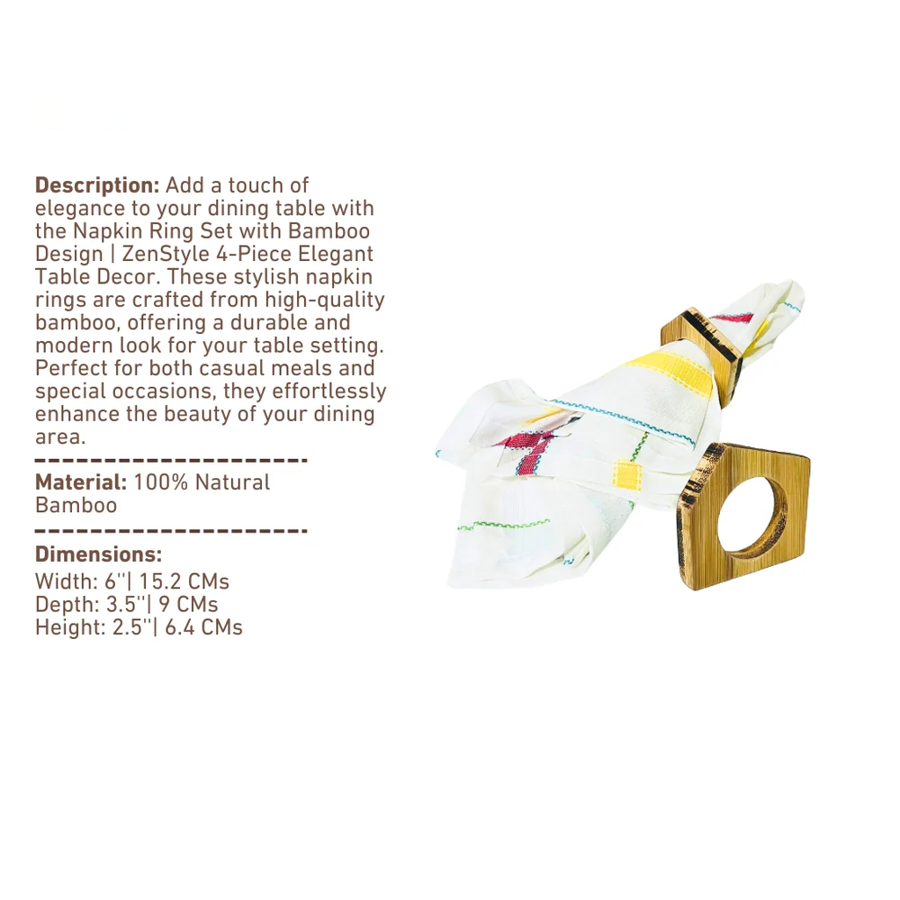 Napkin Ring Set with Bamboo Design | ZenStyle 4-Piece Elegant Table Decor