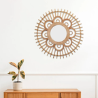 Wall Mirror with Rattan Sunburst Design for Homes