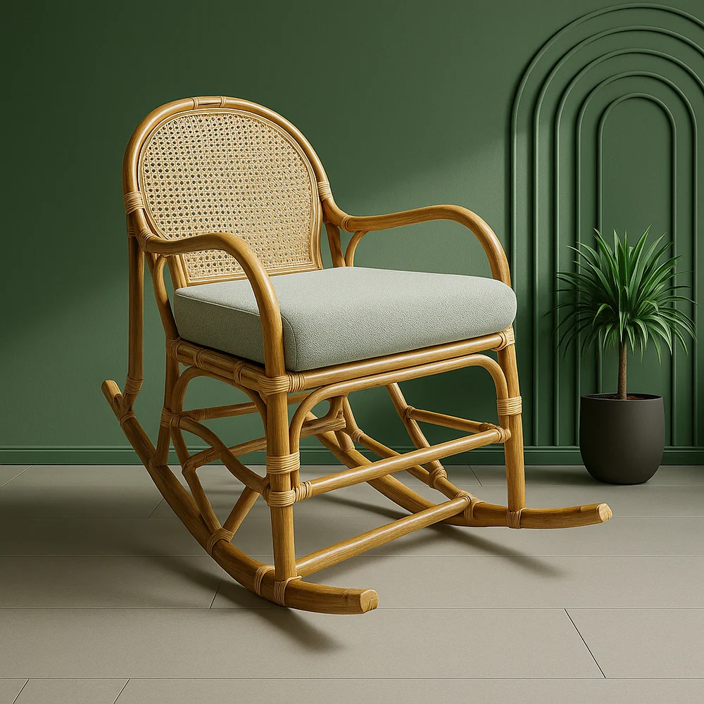 Classic Rocking Chair in Natural Rattan for Indoor & Outdoor