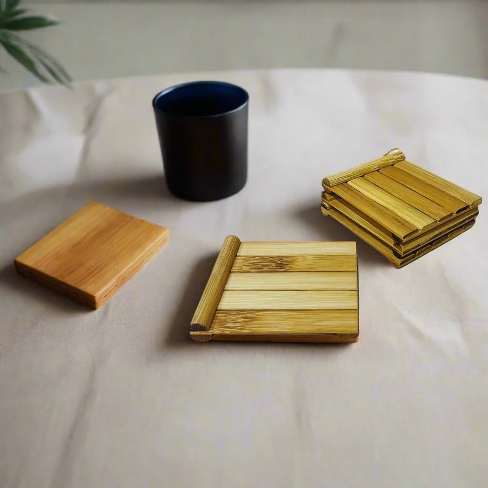 Coaster Set Mug Mount with Bamboo Stands for Homes (Set of 4)
