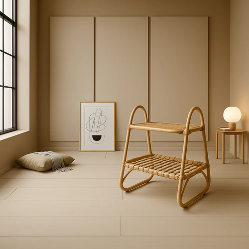 Side Table with Double-Tier Rattan Design