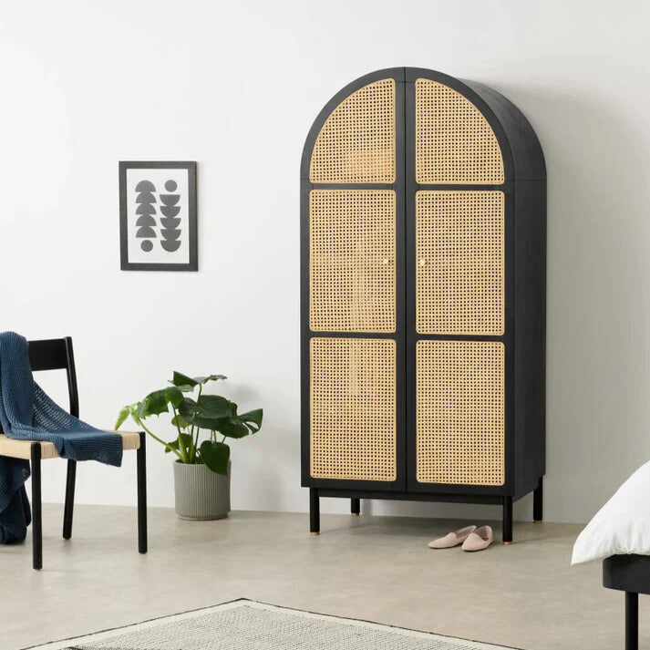 Victorian Rattan Wardrobe In Black
