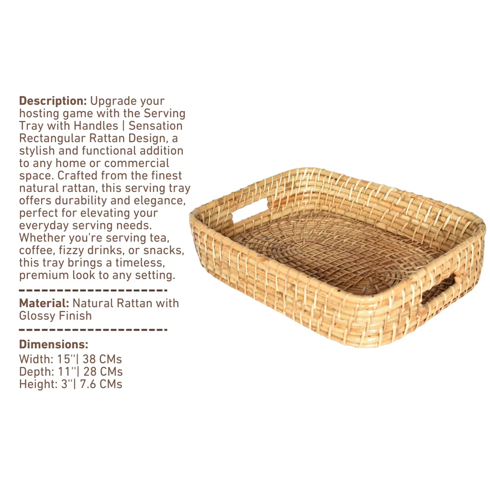 Serving Tray with Handles | Sensation Rectangular Rattan Design