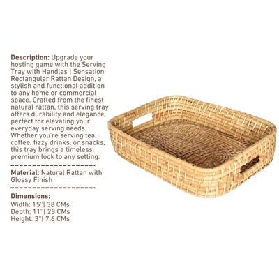 Serving Tray with Handles | Sensation Rectangular Rattan Design