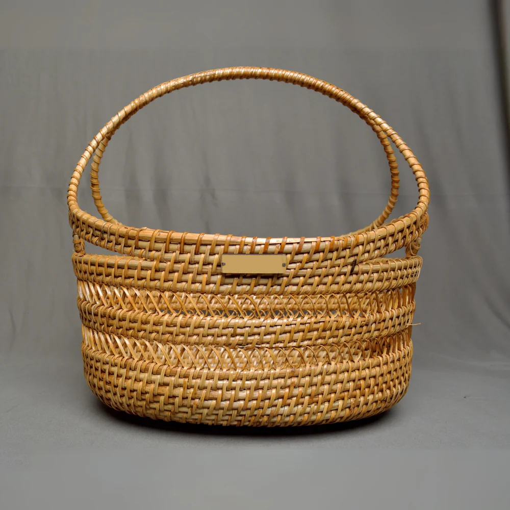 Tidy Trove - Wide Curved Handle Rattan Storage Basket