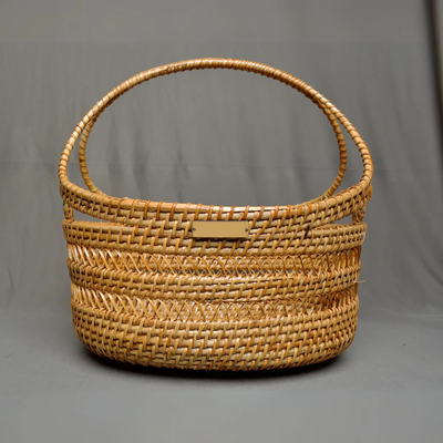 Tidy Trove - Wide Curved Handle Rattan Storage Basket