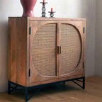 Handcrafted Cane Two-Door wooden Cabinet