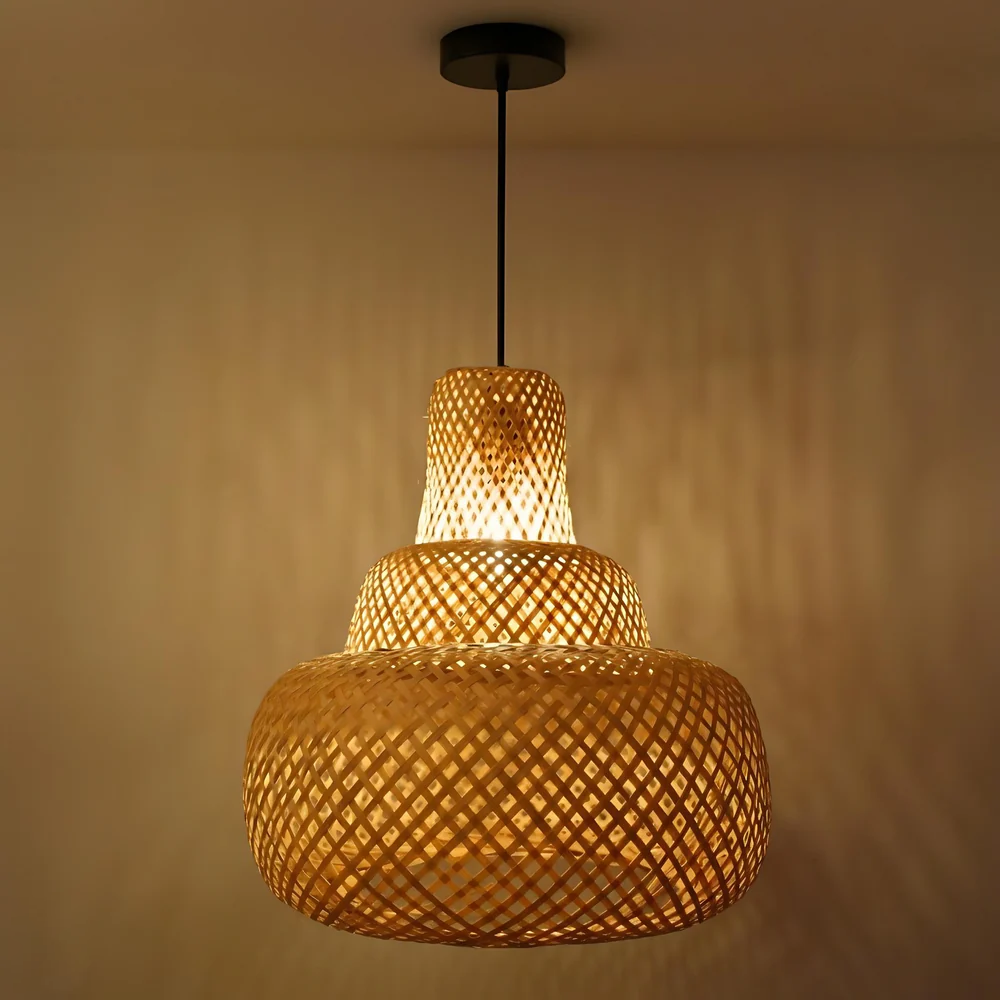 Sereni Glow Bamboo Hanging Lamp – Three-Tier Pagoda Pendant