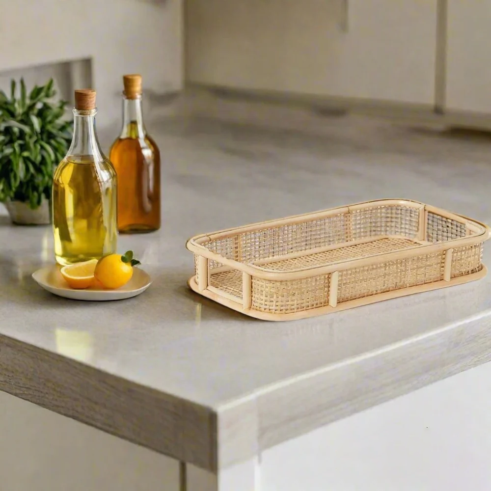 Multipurpose Tray | Snack Shack Splendor with Rattan Handles