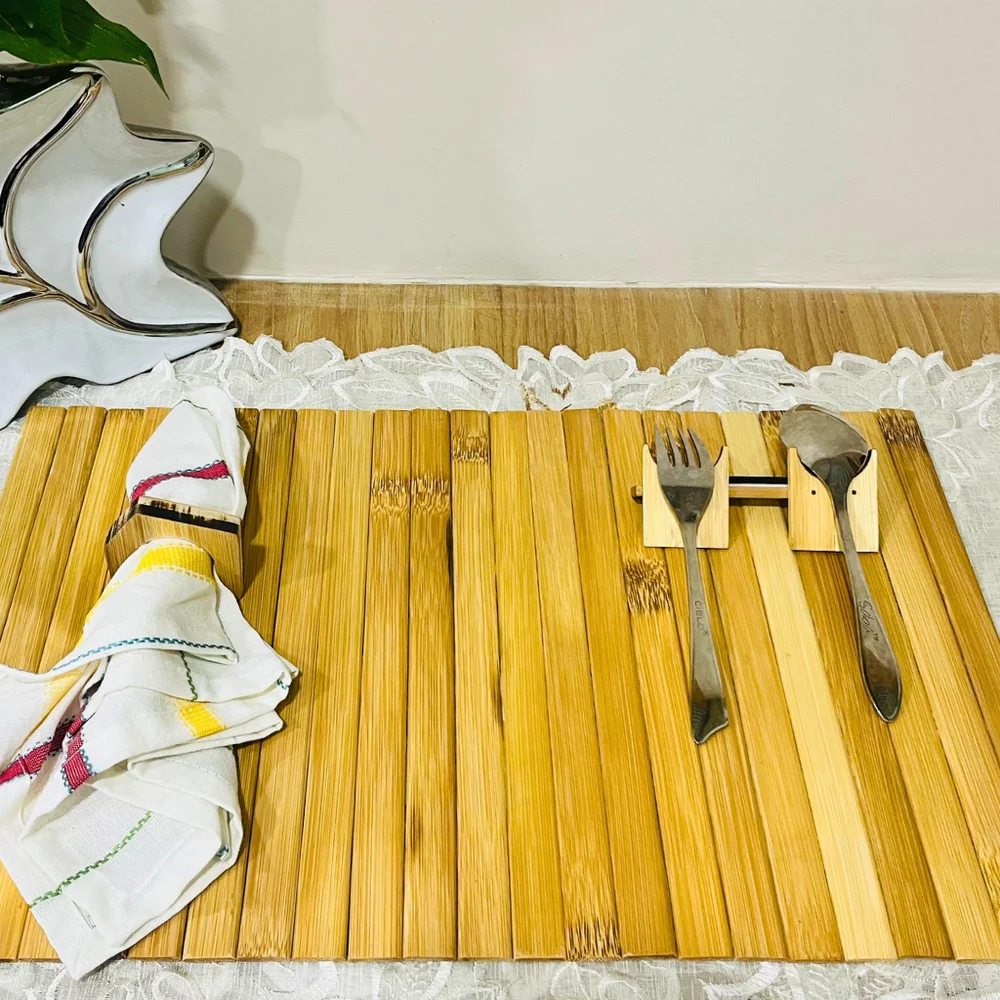 Table Mat Set with Foldable Bamboo Luxe Design (Pack of 2)