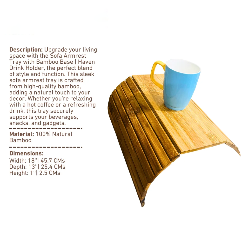 Sofa Armrest Tray with Bamboo Base | Haven Drink Holder