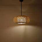 Oval Cage Bamboo Hanging Lamp - Open Lattice Cane