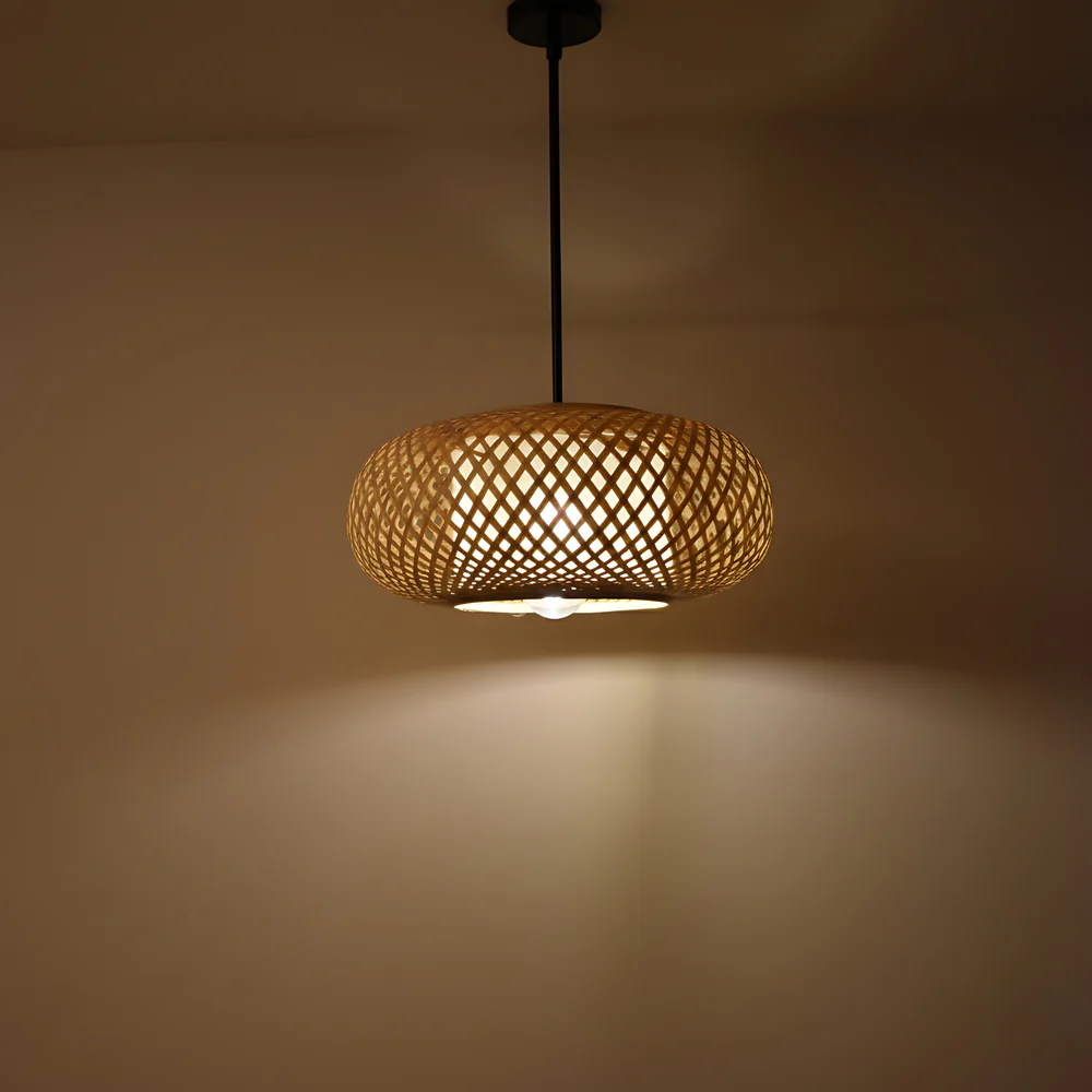 Oval Cage Bamboo Hanging Lamp - Open Lattice Cane