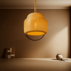 Bamboo Hanging Lamp with Modern Woven Round Shade