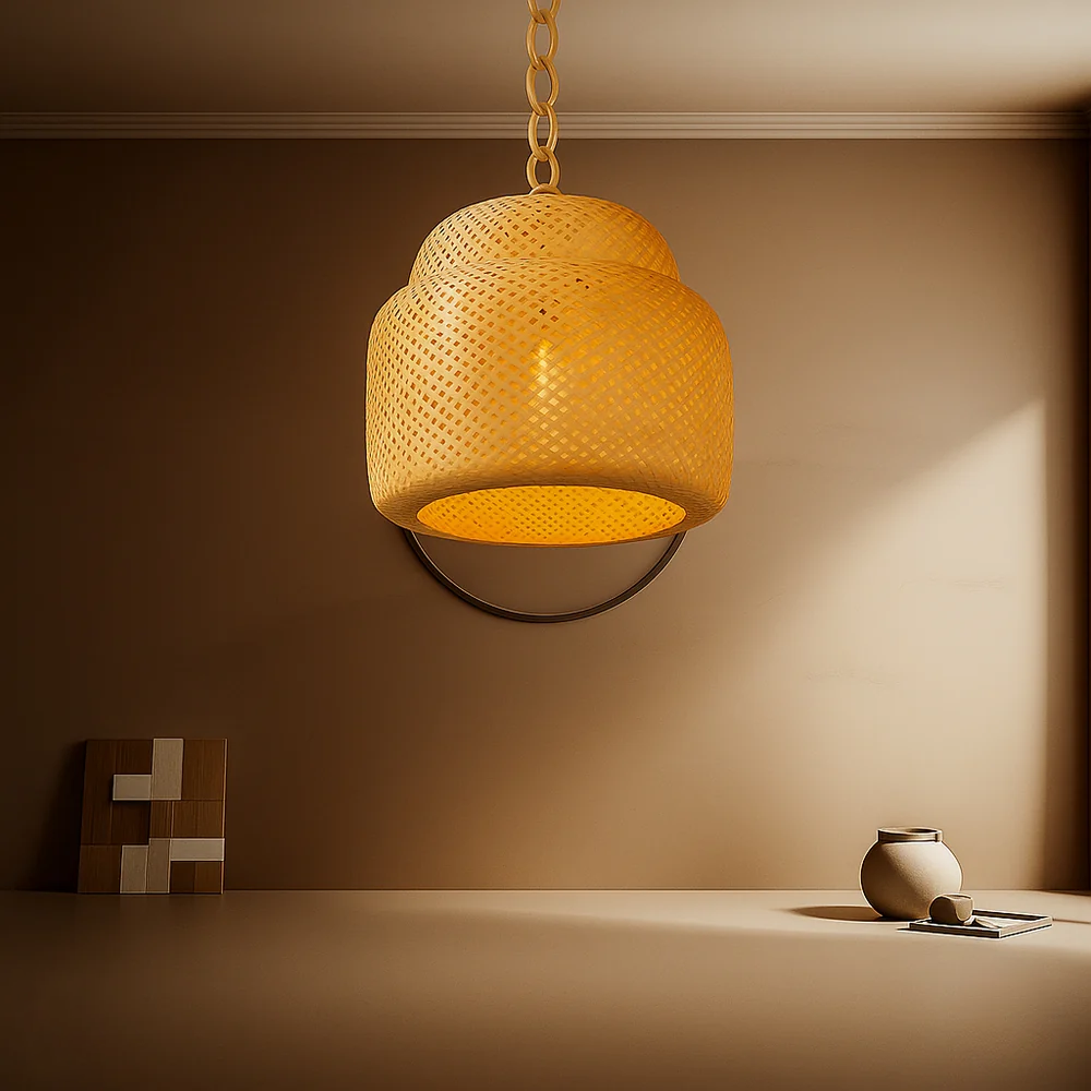 Bamboo Hanging Lamp with Modern Woven Round Shade