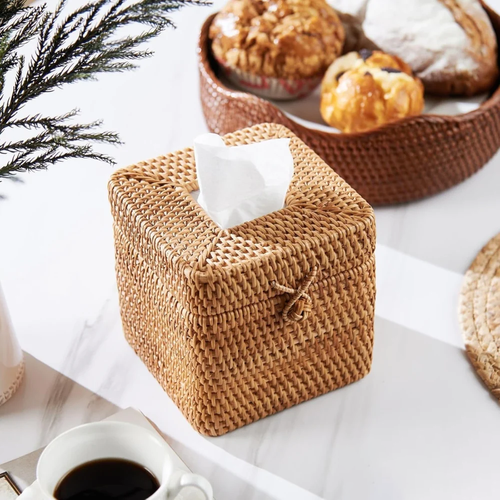 Tissue Box Treasure with Handwoven Rattan Lid