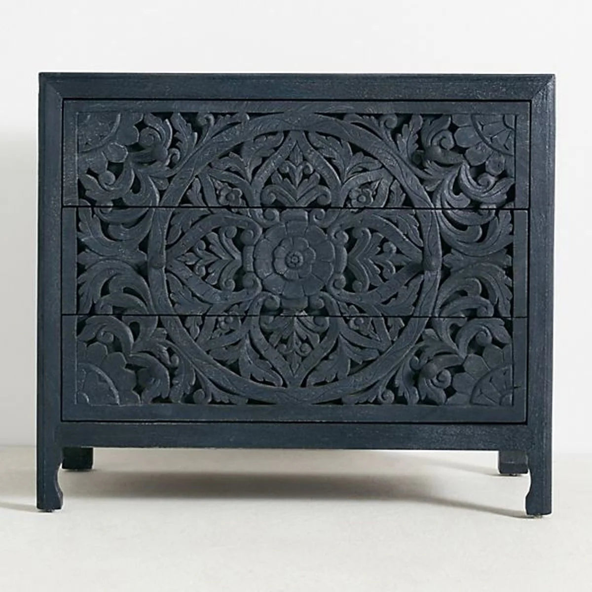 Premium Handcarved 3-Drawer Indigo Chest of Drawer