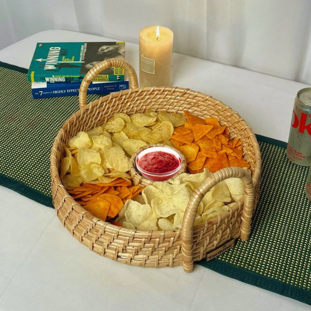 Serving Tray with Handles | Rattan Chip and Dip