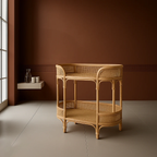 Bar Cart and Table with Rattan Shelves | Rendezvous Entertaining