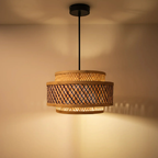 Double Layer Bamboo Hanging Lamp - Tiered Drum Pendant