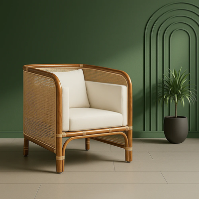 Lounge Chair in Rattan Burberry Style for Modern Indoors