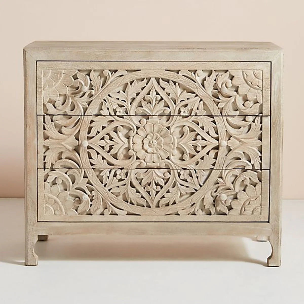Premium Handcarved 3-Drawer Grey Chest of Drawer