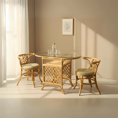 Dining Table Set with Twisted Twine Rattan Table and Chairs (Excluding Glass)