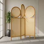 Room Partition Circle Screen Rattan Divider with Folding Panels