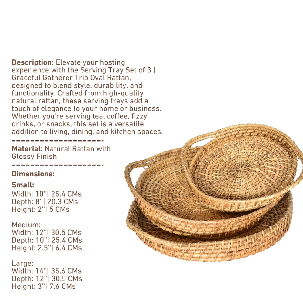 Serving Tray Set of 3 | Graceful Gatherer Trio Oval Rattan