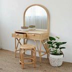 Dressing Mirror and Table | Modern Vanity Haven with Rattan Frame (Including Stool & Glass)