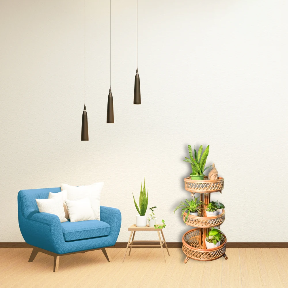 3 Tier Rattan Plant Stand for Indoor & Outdoor Gardens