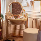 Dressing Table with Foldable Rattan Vanity and Stool