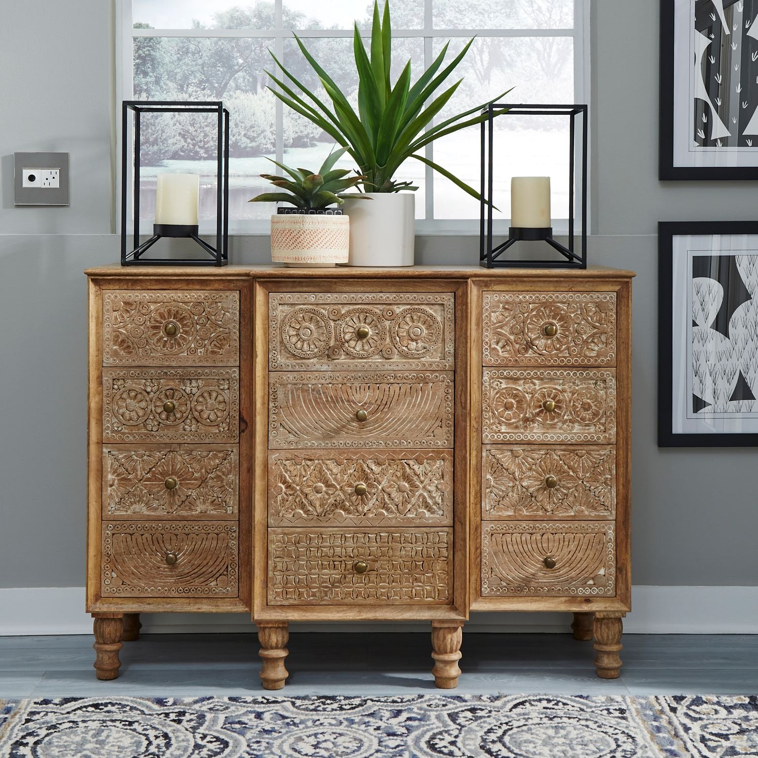 Montrose Accent Cabinet with 12 Drawers in a Weathered Honey Finish