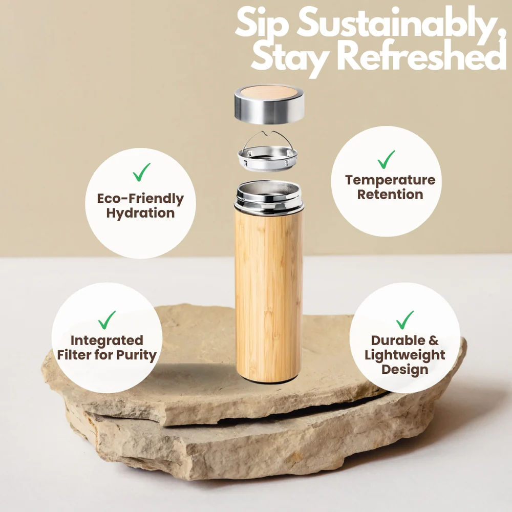 Bamboo Bottle with Stainless Steel Filter and Interior | EcoSip Tumbler