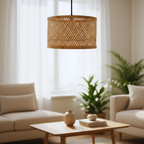 Minimal Nest Bamboo Hanging Lamp - Diamond Lattice Drum