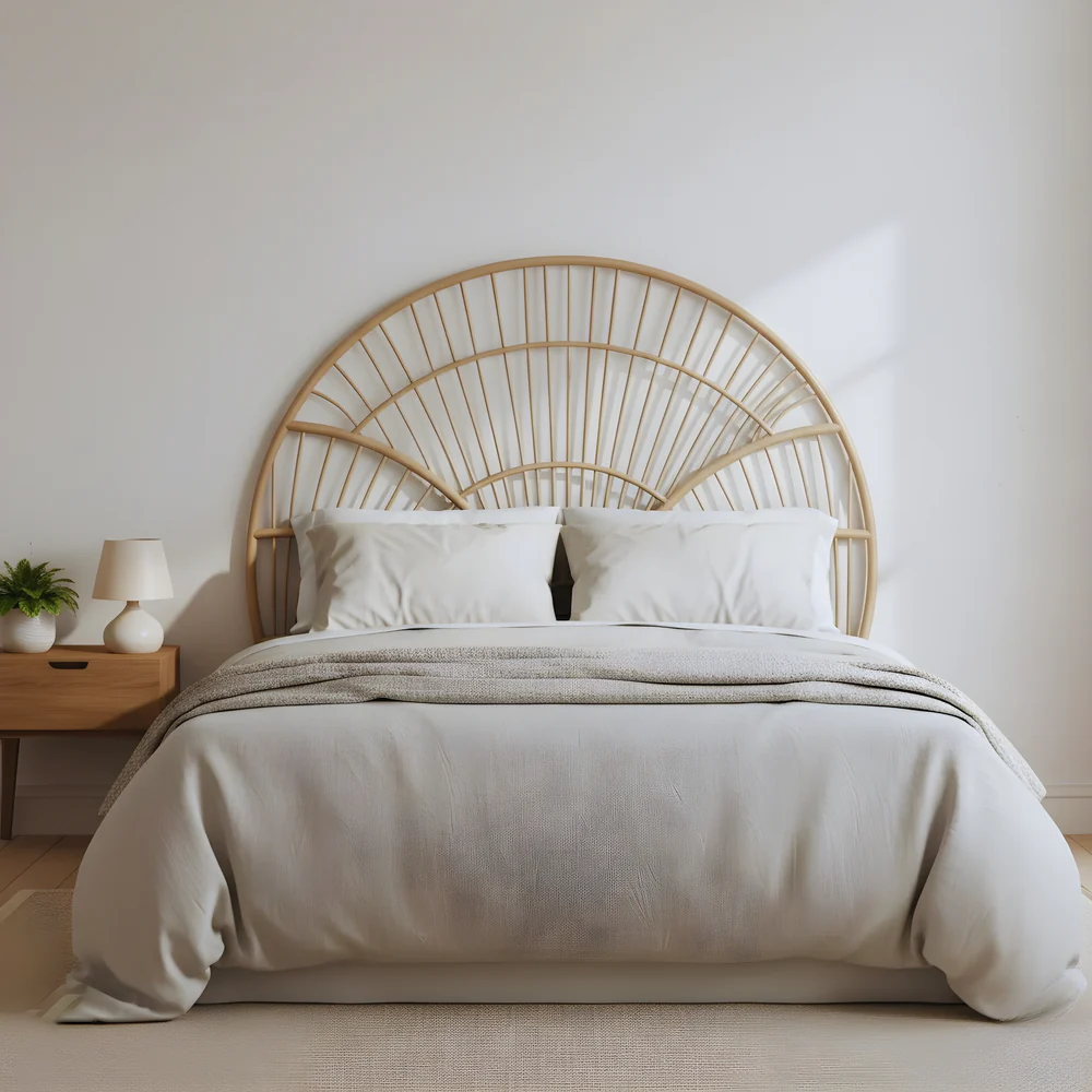 CasaWave Rattan Headboard - Sunburst Cane Design