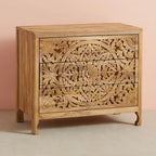 Elegant Floral Handcarved 3-Drawer Dresser