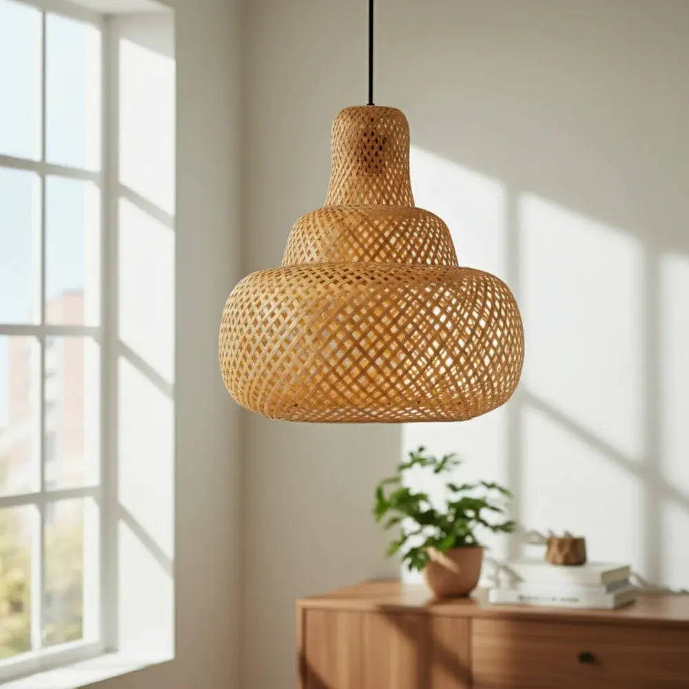 Sereni Glow Bamboo Hanging Lamp – Three-Tier Pagoda Pendant