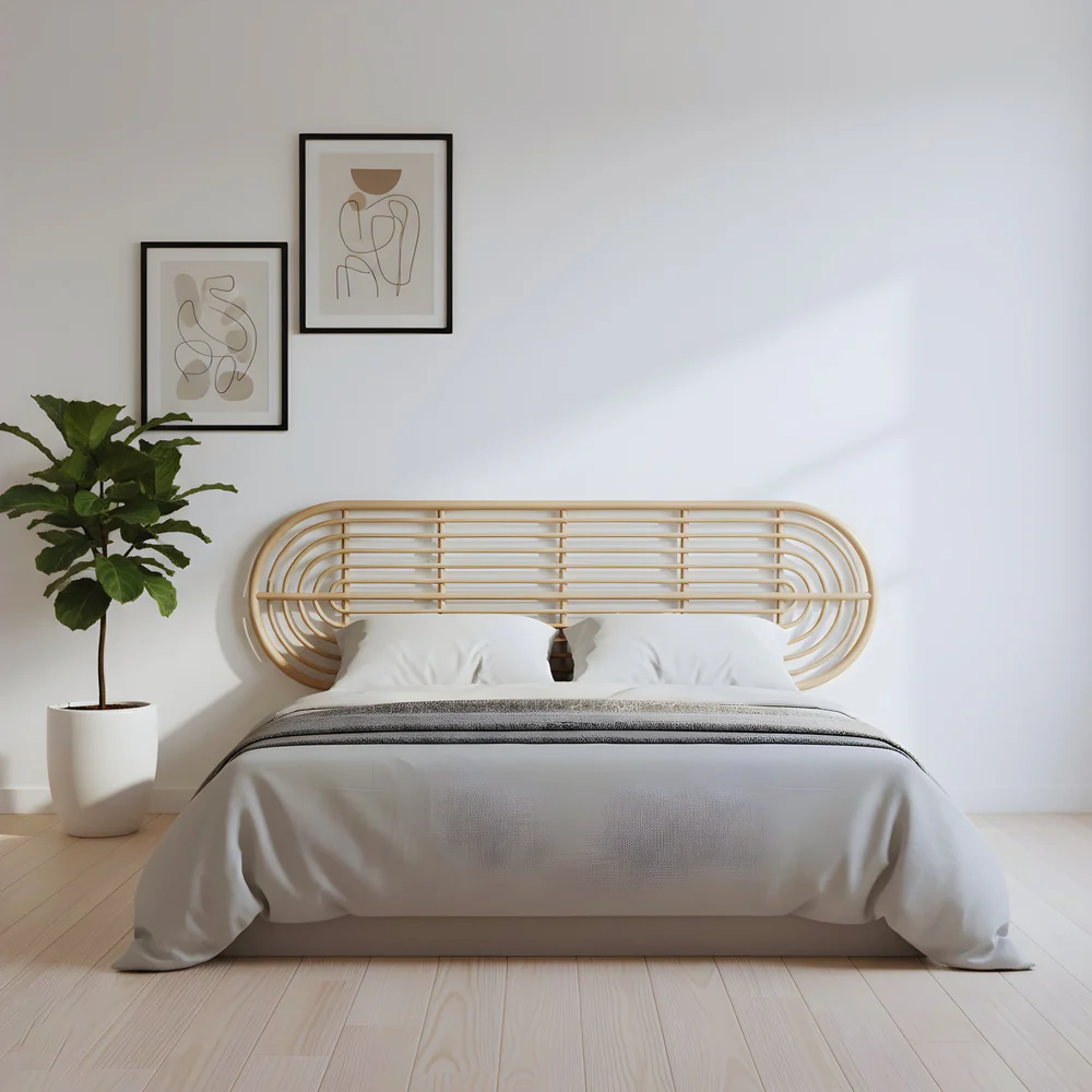 MoonLit Rattan Headboard - Arched Sunburst Cane
