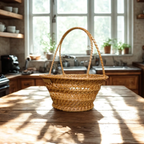 Rooted Bloom - Curved Handle Rattan Basket