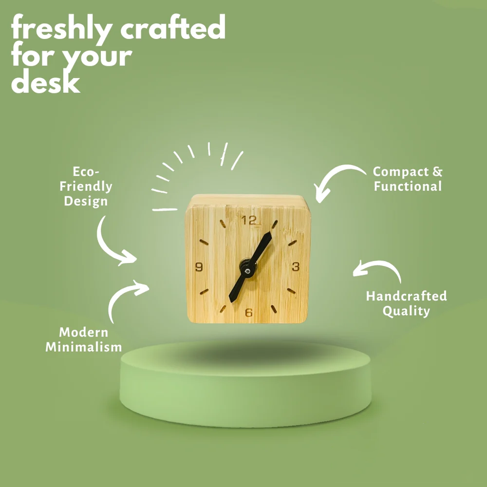 Table Clock Bamboo Desk Timepiece | Minimalist Decor