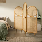 Room Partition Circle Screen Rattan Divider with Folding Panels